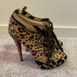 Christian Louboutin Lace Up Animal Print Bootie